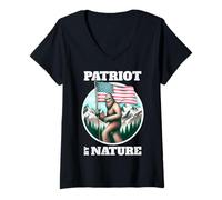 Femme Esprit légendaire. Bigfoot, Patriot par nature. T-Shirt avec Col en V
