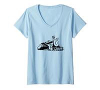 Femme Esquisse de Train rétro T-Shirt avec Col en V