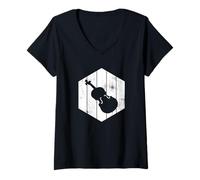 Femme Esquisse de Violon Professeur de Violon Violoncelle T-Shirt avec Col en V