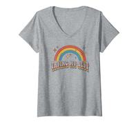 Femme Essayer Mon Meilleur Arc-en-Ciel rétro drôle T-Shirt avec Col en V