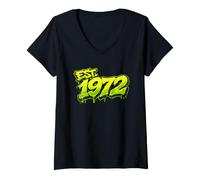 Femme EST. 1972 Fun Graffiti Style Rétro 1972 Anniversaire Design T-Shirt avec Col en V