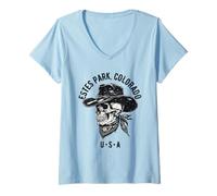 Femme Estes Park Colorado USA Crâne de Cowboy Vieilli T-Shirt avec Col en V