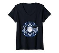 Femme Esthétique néerlandaise Bleu de Delft Classique T-Shirt avec Col en V