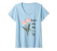 Femme Esthétique Tulipe Rose Floraison T-Shirt avec Col en V