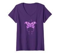 Femme Esthétique Y2K Papillon Années 2000 Gen Z Violet Millennial Rose T-Shirt avec Col en V