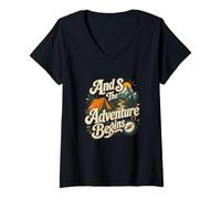 Femme Et C'est Ainsi Que L'Aventure Commence en Montagne T-Shirt avec Col en V