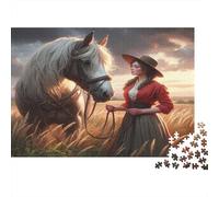 Femme et Cheval Puzzles 1000 Pièces Papier recyclé pour Adultes Puzzle pour Adultes Impossible Difficile Stimulant Activité Amusante pour la Maison 70x50cm/1000pcs