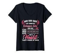 Femme Et Dieu a dit : « Qu'il y ait une fille d'octobre qui ait T-Shirt avec Col en V