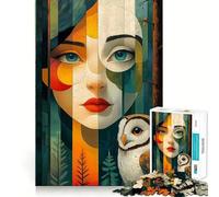 Femme et Hibou dans la forêt Puzzle 1000 pièces pour Adultes Jeu de mémoire et de Concentration Ajustement Parfait Format Compact Idéal pour des Moments de Jeu en Famille (38x52cm)