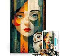 Femme et Hibou dans la forêt Puzzle 1000 pièces pour Adultes Jeu de mémoire et de Concentration Ajustement Parfait Format Compact Idéal pour des Moments de Jeu en Famille (50x75cm)