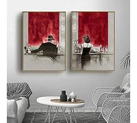 Femme et homme buvant au bar toile mur Art photos scandinave rouge noir et blanc affiche maison hôtel décor peinture 20x35cmx2 sans cadre