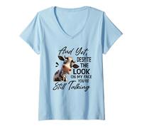 Femme Et pourtant, malgré Le Regard sur Mon Visage, Vous Parlez Toujours T-Shirt avec Col en V