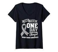 Femme Et Puis Un Jour, Tout a changé la Sensibilisation au Cancer du Cerveau T-Shirt avec Col en V