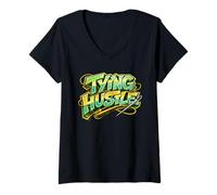 Femme Établi de Montage Streamer à Truite Hackle Tying Hustle T-Shirt avec Col en V