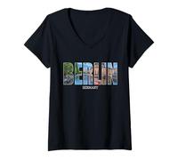 Femme État de Berlin Allemagne Vacances Berlin Ville Vintage T-Shirt avec Col en V