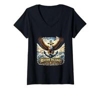 Femme État du Patrimoine Maritime de Rhode Island Eagle T-Shirt avec Col en V