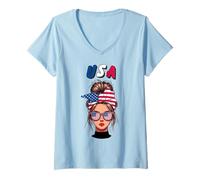 Femme États-Unis, Drapeau américain, Fille américaine, Femmes Filles américaines T-Shirt avec Col en V