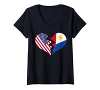 Femme États-Unis et Philippines Broken Heart International Love T-Shirt avec Col en V