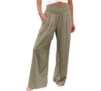 Femme Été Coton Lin Pantalon Tenue De Sport Large Tendances Taille Elastique Pantalon Femme Taille Elastique Coton Lin Ample Large Haute Chic Et Elegant Tenue Vente Flash 2#Gris S