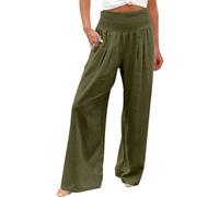 Femme Été Coton Lin Pantalon Vetement Large Tendances Haute Pantalon Blanc Femme Taille Elastique Souple Large Coton Lin Detente Vêtements Ventes Flash du Jour 2#Vert de l'armée 3XL