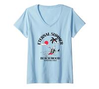 Femme Eternal Summer Beach Mood Sunshine Vibes (Graphique Amusant) T-Shirt avec Col en V