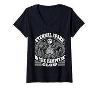 Femme Éternelle étincelle dans le feu de camp - Style rétro en plein air T-Shirt avec Col en V