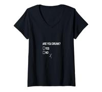 Femme Êtes-Vous Ivre Oui Non Checkbox Party Fun White Text T-Shirt avec Col en V