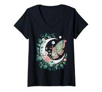 Femme Ethereal Celestial Moth Butterfly Flowers Moon Aesthetic T-Shirt avec Col en V