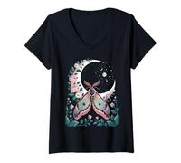Femme Ethereal Celestial Moth Butterfly Flowers Moon Aesthetic T-Shirt avec Col en V