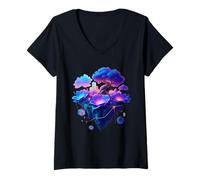 Femme Ethereal Floral Dreamscape Surréaliste Abstrait AI Art Design T-Shirt avec Col en V