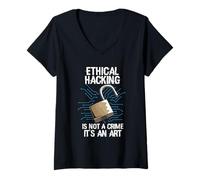 Femme Ethical Hacking is Not A Crime Piratage Éthique Hackers T-Shirt avec Col en V