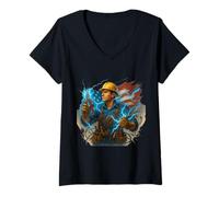 Femme Éthique de Travail électrique américaine T-Shirt avec Col en V