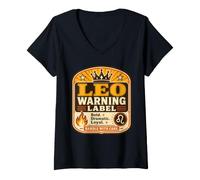 Femme Étiquette d'avertissement du Lion - Signe du Zodiaque drôle - Graphique Astrologie T-Shirt avec Col en V