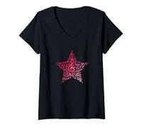 Femme Étoile composée de partitions et de Musique e Sol T-Shirt avec Col en V