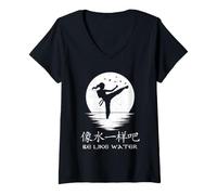 Femme Etre comme de l'eau Symboles Chinois Calligraphie Hanzi T-Shirt avec Col en V