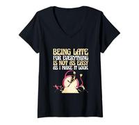 Femme Être en Retard pour Tout n'est Pas Aussi Facile Que Je Le Fais paraître T-Shirt avec Col en V