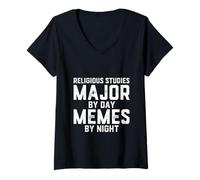 Femme Études religieuses Major by Day Memes Night Theology Student T-Shirt avec Col en V