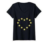 Femme EU Falg Étoiles de l'Union européenne - Européenne T-Shirt avec Col en V