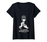 Femme Eucharistie Calice Matthieu 26:28 Communion chrétienne T-Shirt avec Col en V