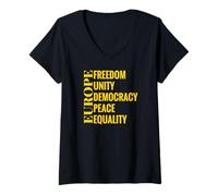 Femme Europe: Freedom, Unity, Democracy, Peace, Equality T-Shirt avec Col en V