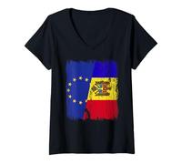 Femme Europe Moldavie Demi-Drapeau Union européenne Patrimoine moldave T-Shirt avec Col en V