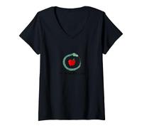 Femme Eve Was Illustration encadrée Serpent et Pomme T-Shirt avec Col en V