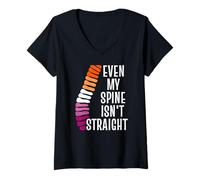 Femme Even My Spine is Not Straight Lesbian WLW Pride T-Shirt avec Col en V