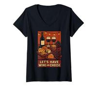 Femme Événement Social Amusant Let's Have Wine and Cheese T-Shirt avec Col en V
