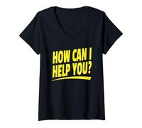 Femme Event Staff How Can I Help You (Impression Recto Verso) Jaune Vif T-Shirt avec Col en V