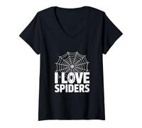 Femme Éventail Toile d'araignée I Love Spiders T-Shirt avec Col en V