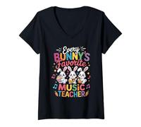 Femme Every Bunny Favorite Music Teacher Cute Easter Bunny Music T-Shirt avec Col en V