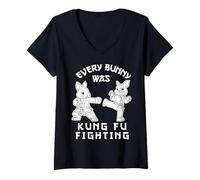 Femme Every Bunny Was Kung Fu Fighting Funny Easter Karaté T-Shirt avec Col en V