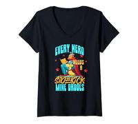 Femme Every Hero Needs a Sidekick. Mine drools. T-Shirt avec Col en V