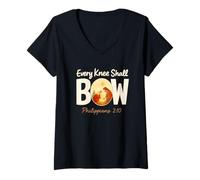 Femme Every Knee Shall Bow Nativity - Philippians 2:10 Christmas T-Shirt avec Col en V